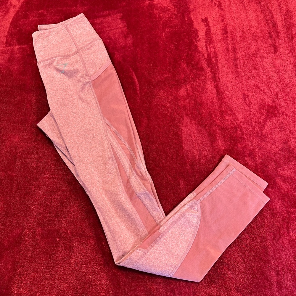 Gymshark Dry Womens XS Pink Heathered‎ Mesh Panel High Waisted Leggings Pockets